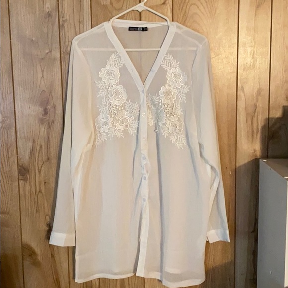 Boohoo Tops - White long sleeve blouse